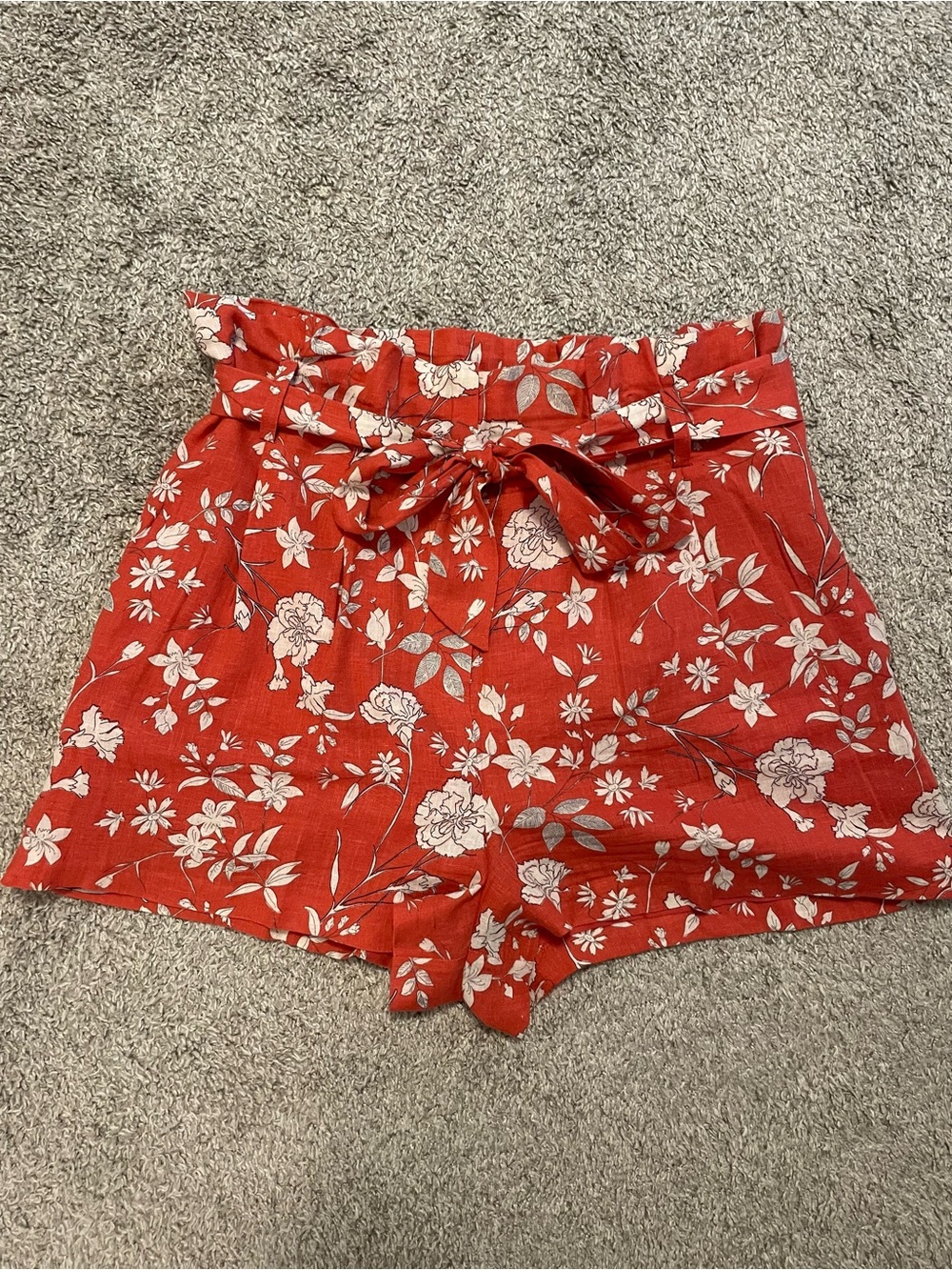 Gianni Bini Burnt Orange Floral High-Waist Shorts with Tie